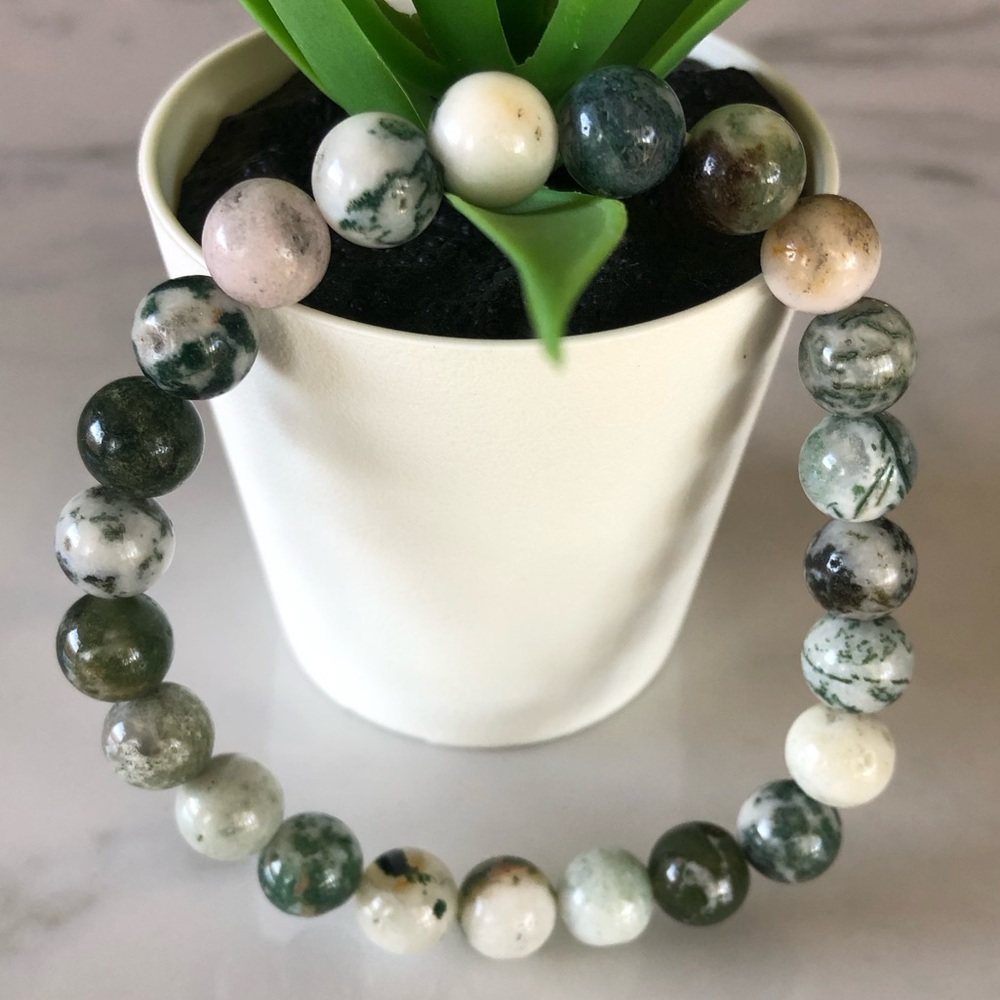 Tree Agate 8mm Natural Stone Beads Stretchable Bracelet